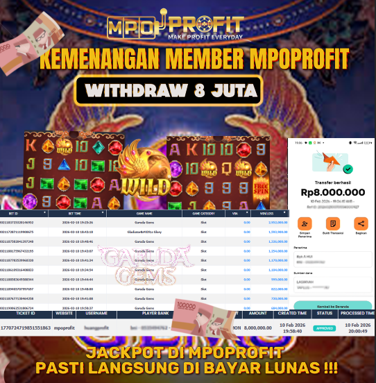 MPOPROFIT JACKPOT SLOT PGSOFT! KEMENANGAN MURNI DI (GARUDA GEMS TOTAL 8.000.000,- LUNAS)